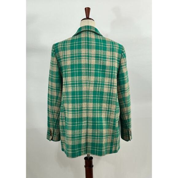 SEZANE Sz 46 14 Green Tan Check Plaid Wool Michele Jacket Blazer - Picture 5 of 12
